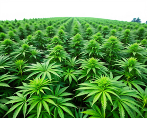 A vibrant field of cannabis plants with lush green leaves against  isolated on white background ,PNG. AI Generated.