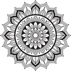 Intricate Mandala Design for Coloring or Decoration A detailed black and white mandala design, perfect for coloring books, decorative prints, or digital backgrounds.