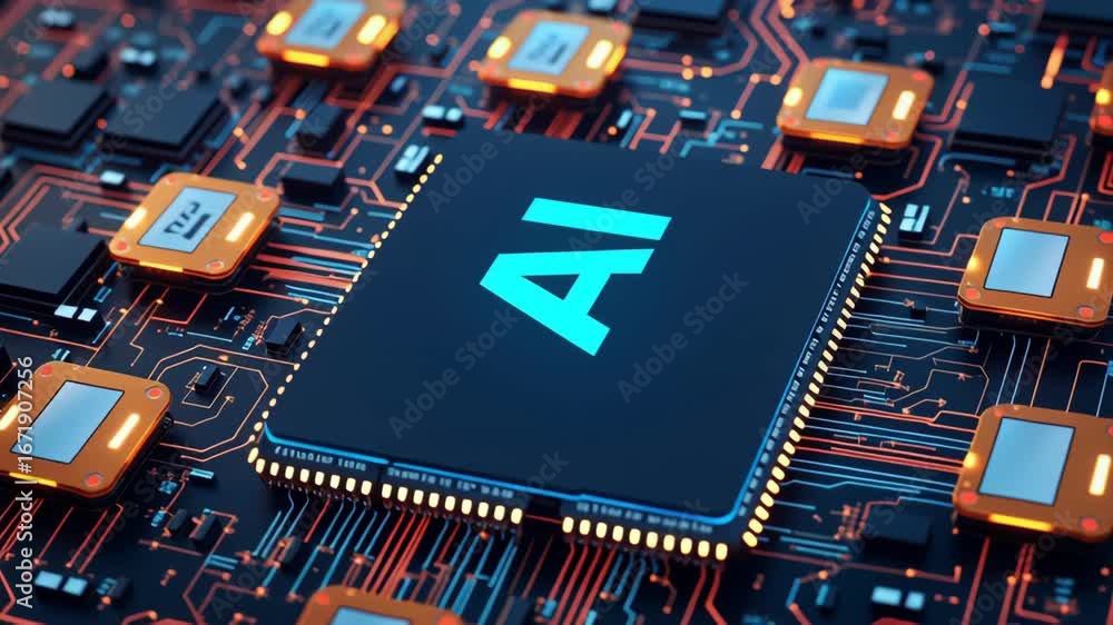 Poster ai chip export concept ,close up view of computer chip with ai, showcasing advanced technology, circ