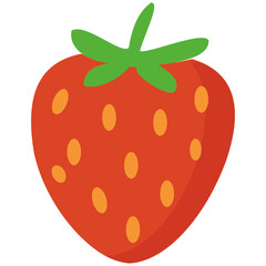 Strawberry fruit illustration with green leaf, isolated on white background, sweet juicy fresh organic healthy seasonal berry.