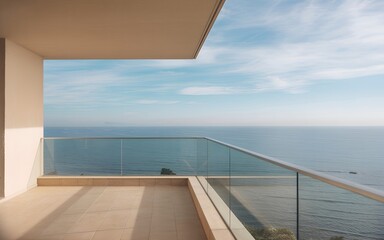 Fototapeta premium Balcony with Glass Railing and Expansive Ocean Horizon.