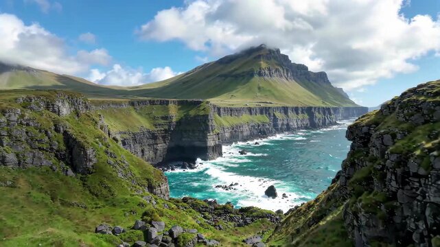 Panoramic view of the mountains and sea natural scenery, magnificent coastal scenery of the Luo Islands
