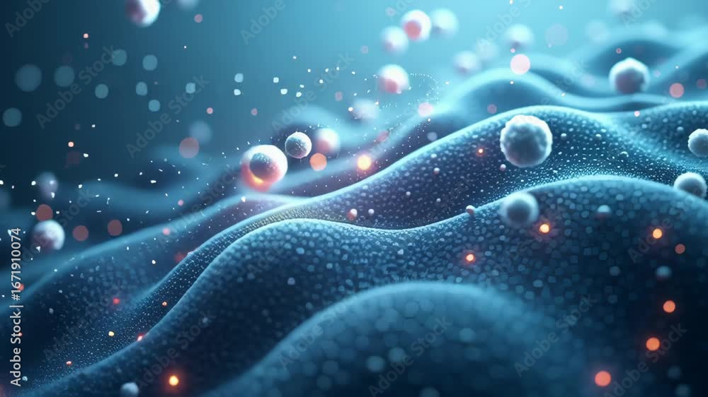 Poster mesmerizing abstract representation of microscopic particles creating depth and movement on textured