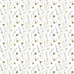 Seamless Botanical Floral Pattern with Lavender and Wildflowers &ndash; Elegant Textile Design Background