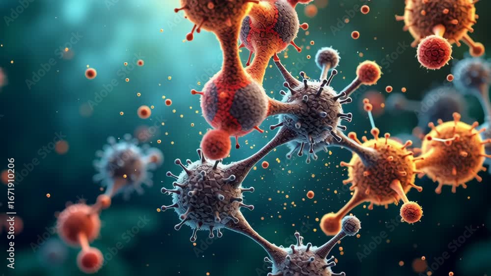 Poster vibrant molecular structures colorful microscopic details showcase complexity of biology and science