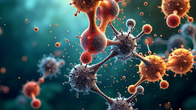 Vibrant Molecular Structures Colorful Microscopic Details Showcase Complexity of Biology and Science in Intricate Interactions