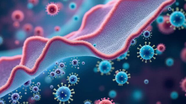PFAS removal concept ,Vibrant Colors of Microscopic Viruses and Microorganisms Biology and Health Science, Showcasing Intricate