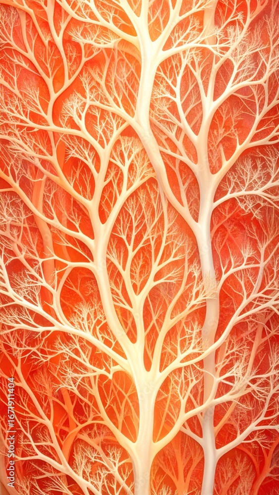 Poster abstract white tree vein pattern on orange background intricate structure