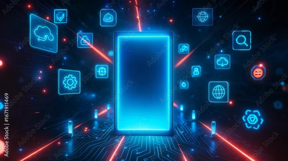 Poster digital screen icons circuit technology network connection innovation