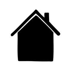 Simple black house icon with chimney, outline of a house shape