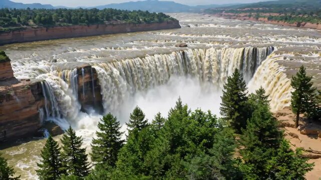Magnificent panorama of the Yellow River Falls Spectacular waterfalls flying down