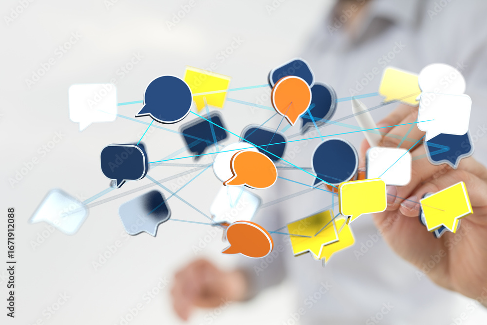 Aufkleber abstract image of interconnected speech bubbles, representing global communication and networking.