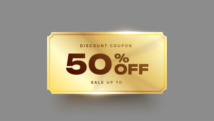 Abstract golden background 50% off sale coupon card. Golden discount card vector design.	