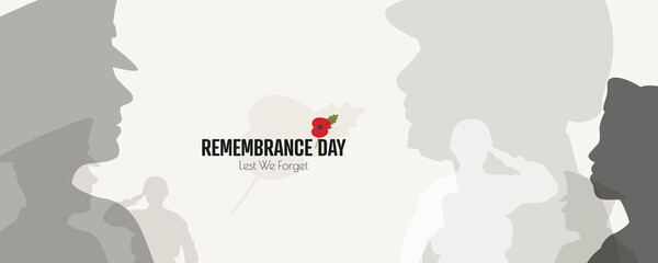 Remembrance Day banner. Lest We Forget. Poppy Day background.