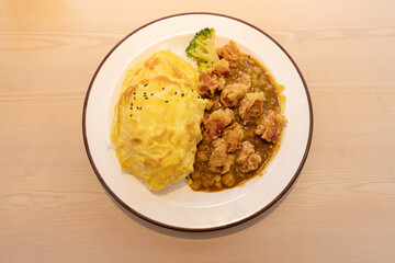 Fried egg and chicken nugget rice bowl