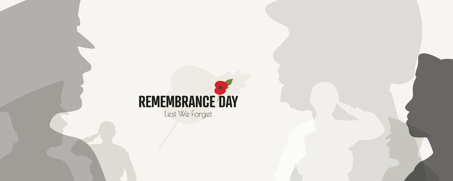 Remembrance Day banner. Lest We Forget. Poppy Day background.