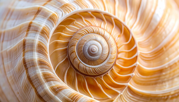Calming macro close up of seashell spiral. This abstract shell pattern with natural texture makes perfect background. intricate geometry of nature on full display