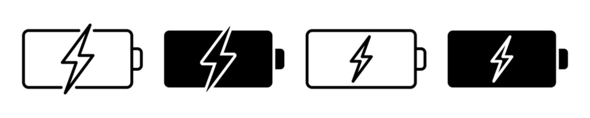 Vector isolated Battery Charging icon set in black outline and fill
