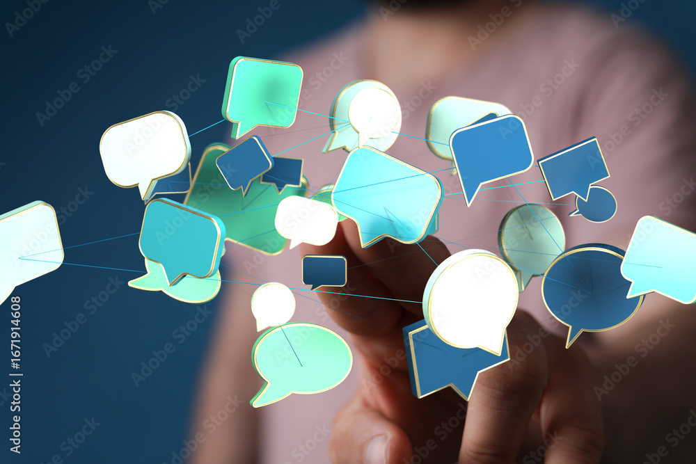 Aufkleber abstract image of interconnected speech bubbles, symbolizing global communication and networking.