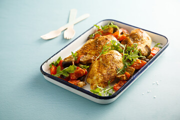 Chicken with baked vegetables