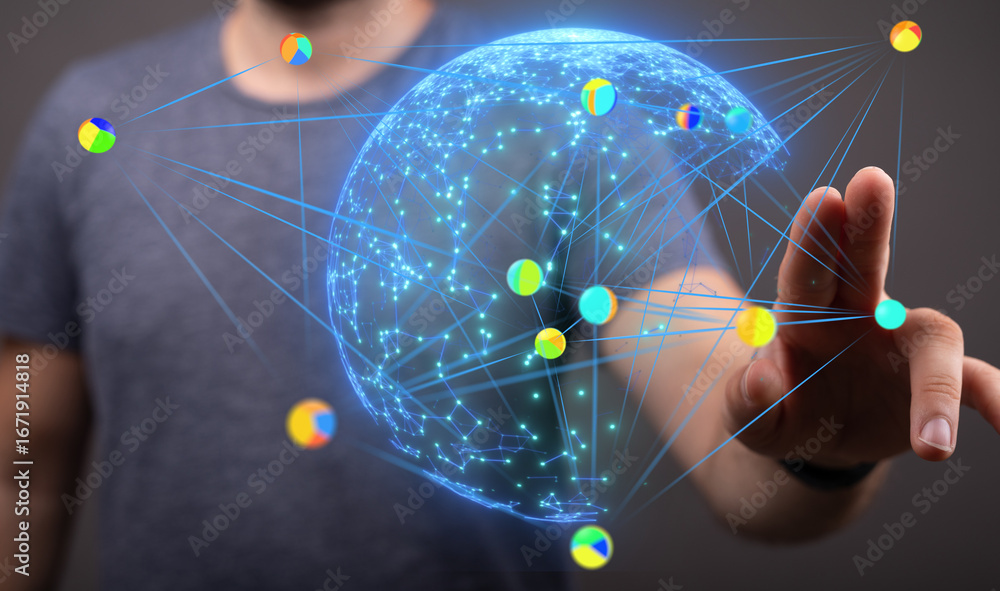 Poster interactive visualization of global data networks. ideal for technology, business, and communication