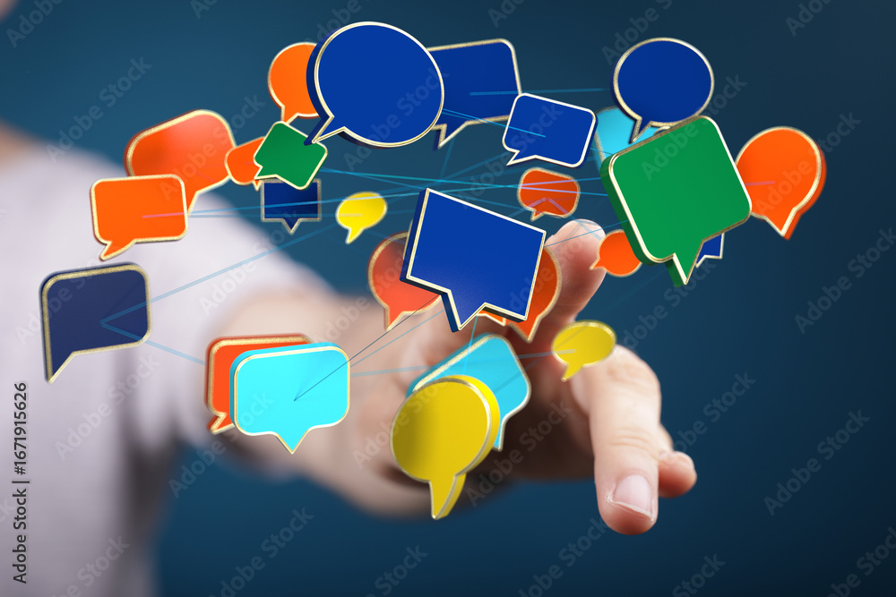 Aufkleber abstract image of interconnected speech bubbles, symbolizing communication and networking.