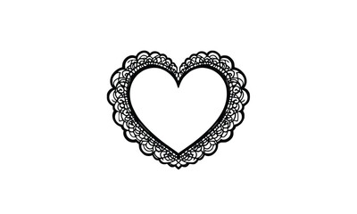 Lace Heart Outline Vector, Minimal Black Line Art, Romantic Decorative Border Illustration