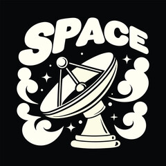 Vintage Space Graphic with Satellite Dish Retro Space Exploration Design and Stars