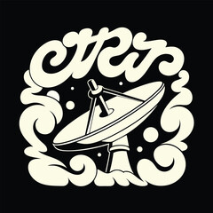Retro Sci-Fi Satellite Dish in Ornate Border Design Cool Science T-shirt Design