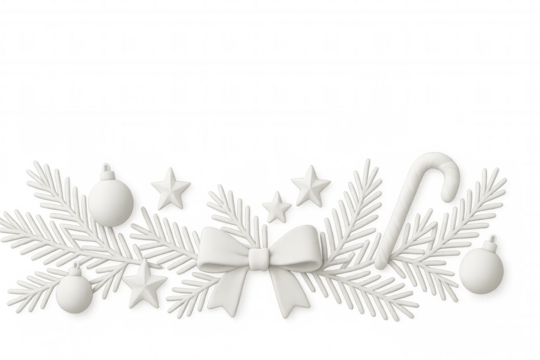 3d render of white christmas ornaments creating a festive bottom border on a transparent background, perfect for holiday projects