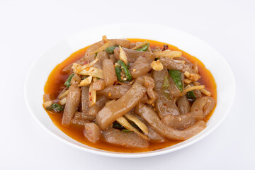The stir-fried konjac on the plate