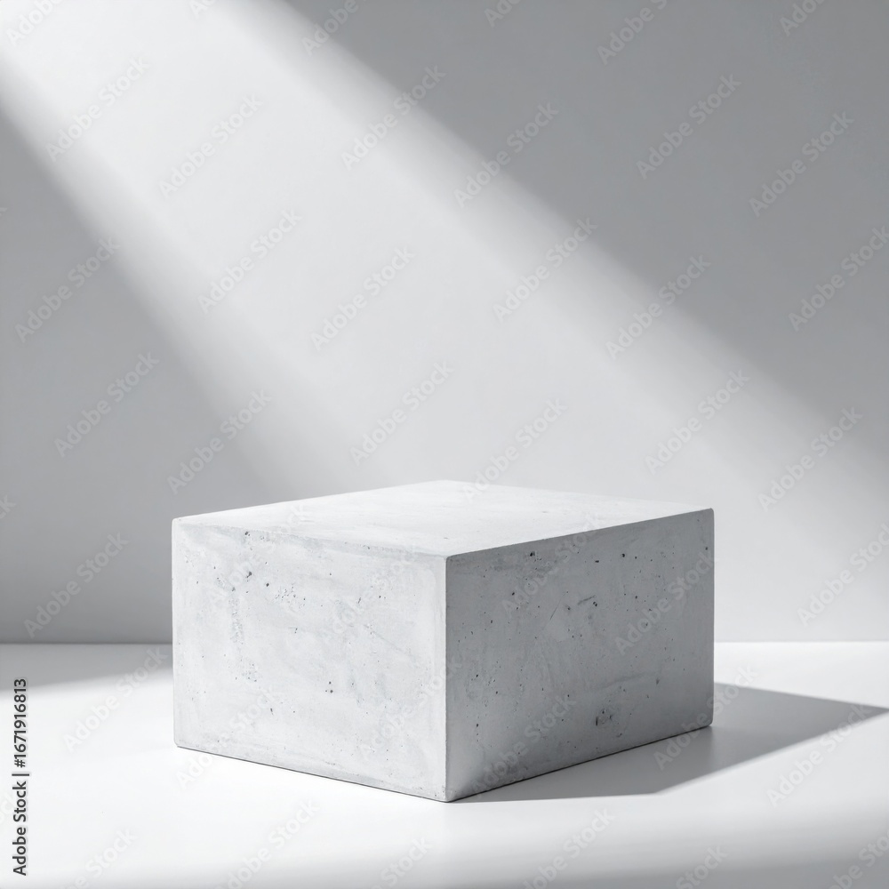 Poster minimalist white cube pedestal with shadow on white background for product display and presentation