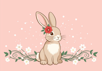 Adorable easter bunny wearing flowers sitting amongst spring blossoms delicate celebration