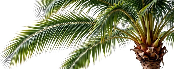 Obraz premium a close-up view of a lush palm tree showing its textured trunk and vibrant green fronds 