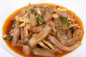 The stir-fried konjac on the plate