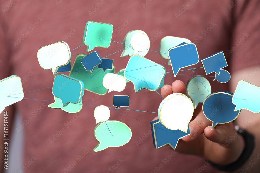 Aufkleber abstract image of interconnected speech bubbles, symbolizing global communication and networking.