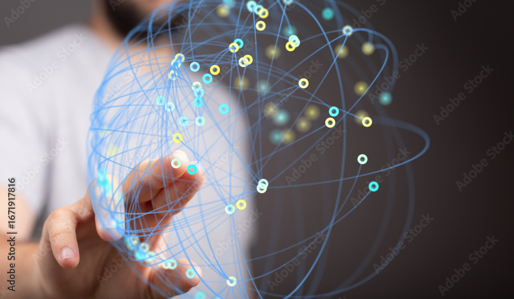 Aufkleber abstract image of a person interacting with a digital global network. perfect for technology, connec