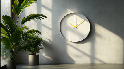 Large minimalist wall clock with a clean white face, no numbers, and bold yellow hands, combining modern simplicity with a striking, contemporary accent