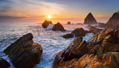 coastal rock formations at sunrise