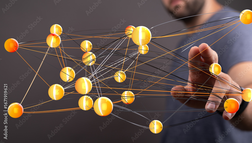 Poster abstract image of a complex network, representing connections, data, or global communication.