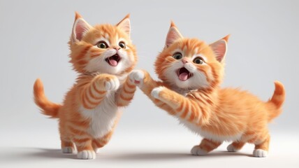 Fototapeta premium Adorable Fluffy Orange Kittens Playing Joyfully Together on White Background