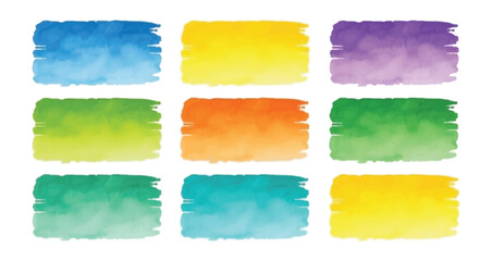 Watercolor swatch grid with vibrant brushstroke rectangles in varied hues, ideal for design inspiration, palette reference, and art themes