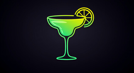 Vibrant Neon Margarita Illustration on Dark Background for Bar or Party Designs