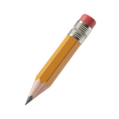 A sharpened yellow wooden pencil with a pink eraser and silver ferrule isolated on transparent background for creative projects