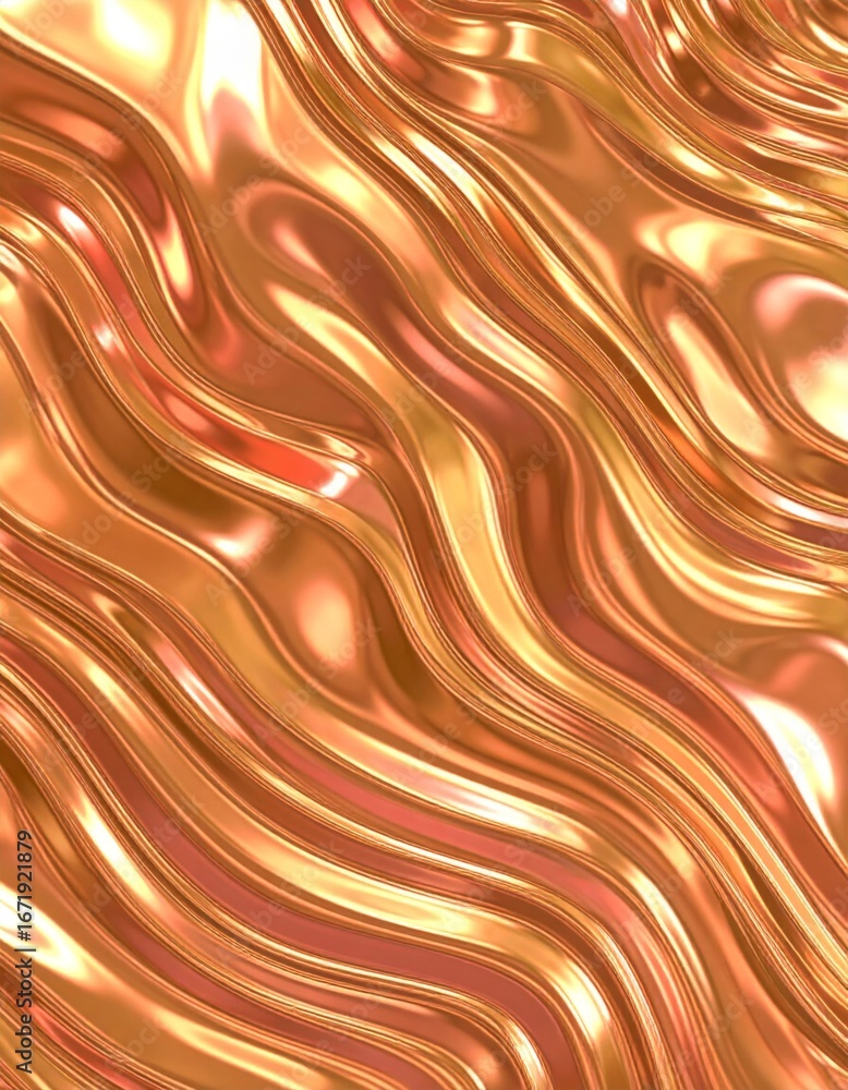 Poster abstract metallic gold texture with wavy lines smooth shiny surface and copper color