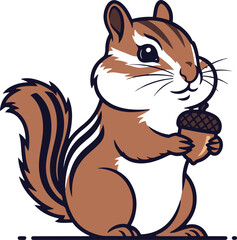 A charming illustration of a chipmunk, rendered in pixel art style, holding an acorn