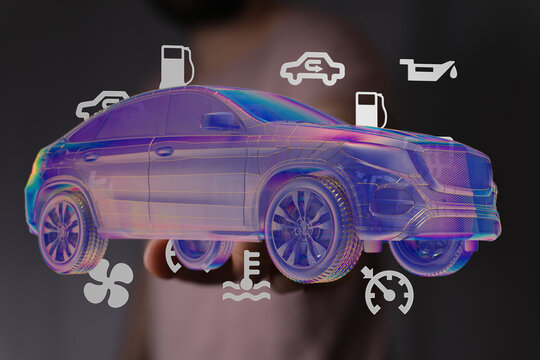 Digital illustration of car diagnostics and maintenance.  Perfect for auto repair, service, and technology.