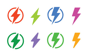 Thunderbolt flat style vector symbol collection. Lightning bolt vector set. 