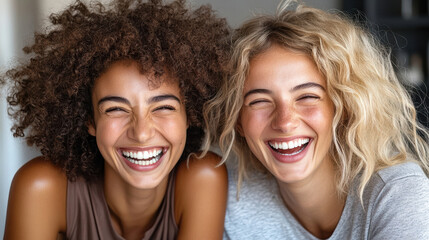 Joyful friends sharing laughter and happiness in close up moment