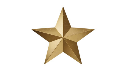Obraz premium A single golden five pointed star with a metallic sheen and subtle shading isolated on transparent background